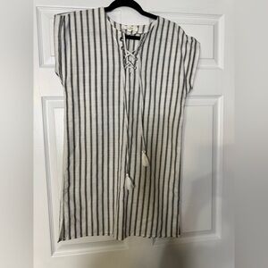 Love Tree Linen Blend Striped Lace Up Dress Size Small Boho Coastal Summer Shift